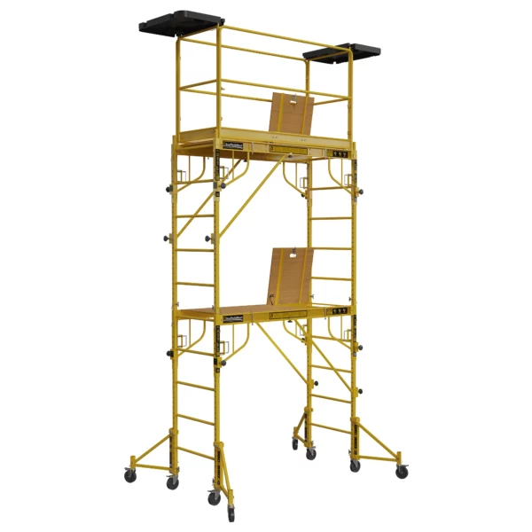 Angle view of 12ft Deluxe Multifunction Bakers Scaffold Tower